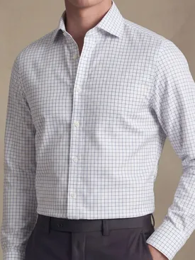 Camisa de sarga a cuadros azul marino de fácil planchado