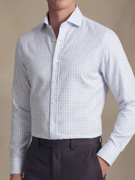 Camisa de sarga a cuadros azul cielo de fácil planchado