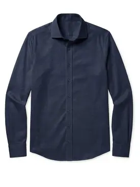 Camisa de lino azul medianoche lisa