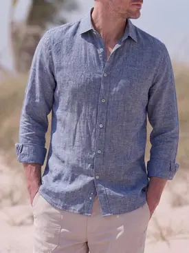 Camisa de lino lisa azul Klein