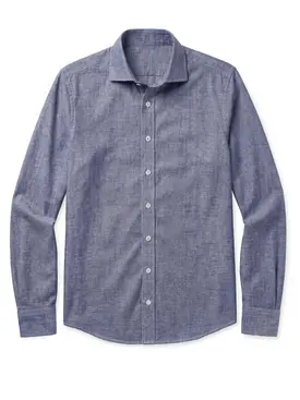 Camisa de lino lisa azul Klein