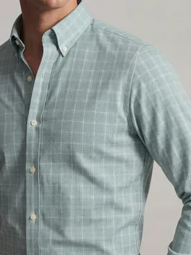 Camisa de sarga a cuadros verdes ingleses de fácil planchado