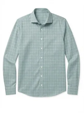 Camisa de sarga a cuadros verdes ingleses de fácil planchado