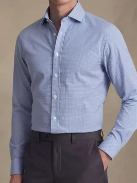 Camisa de sarga a cuadros azules de fácil planchado