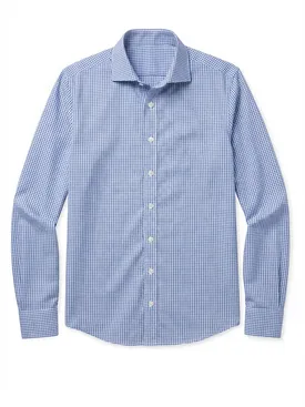 Camisa de sarga a cuadros azules de fácil planchado