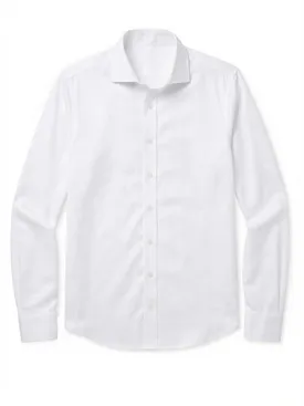 Camisa blanca lisa de espiga, fácil de planchar