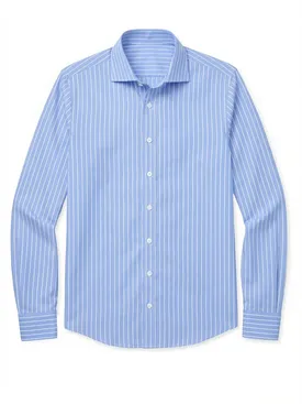 Camisa de popelina de rayas azul claro de fácil planchado