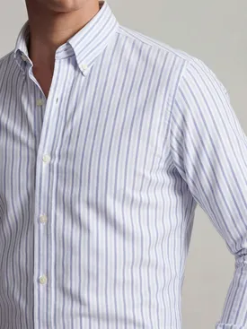 Camisa Oxford americana de peso pesado con rayas azul cielo