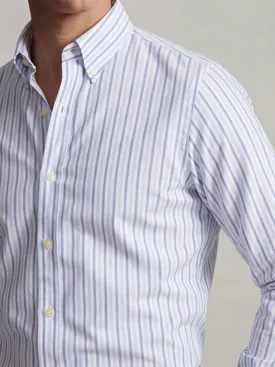 Camisa Oxford americana de peso pesado con rayas azul cielo