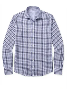 Camisa de sarga a cuadros azules de fácil planchado