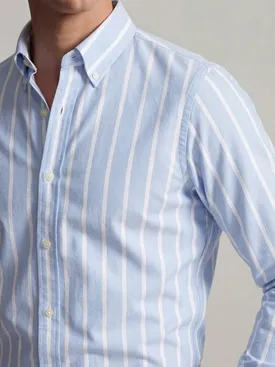 Camisa Oxford americana de peso pesado con rayas azul cielo