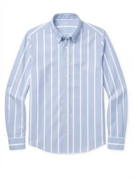 Camisa Oxford americana de peso pesado con rayas azul cielo