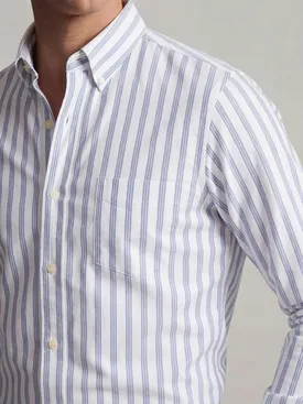 Camisa Oxford americana de peso pesado con rayas azules