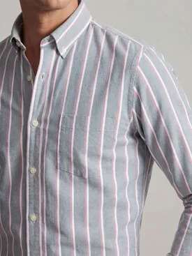 Camisa Oxford americana de peso pesado con rayas gris claro