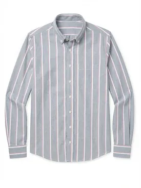 Camisa Oxford americana de peso pesado con rayas gris claro