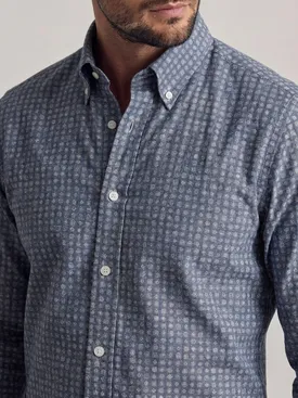 Camisa de franela ligera azul índigo con estampado