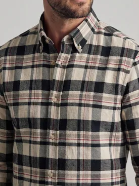 Camisa de lino grueso con cuadros beige y marrones