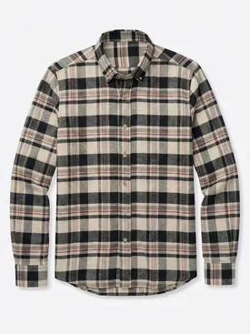 Camisa de lino grueso con cuadros beige y marrones