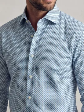 Camisa de popelina estampada azul de fácil planchado