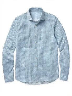 Camisa de popelina estampada azul de fácil planchado