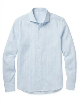 Camisa de lino a rayas azul cielo