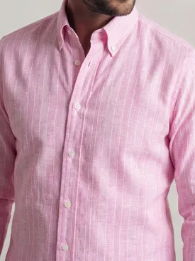 Camisa de lino de rayas rosas
