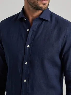Camisa de lino azul marino lisa