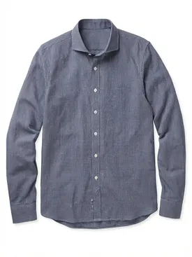Camisa de lino a cuadros azul marino