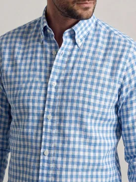 Camisa de lino a cuadros azul cielo
