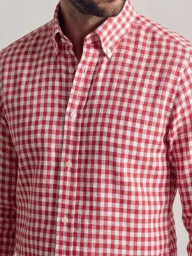 Camisa de lino a cuadros rojo coral