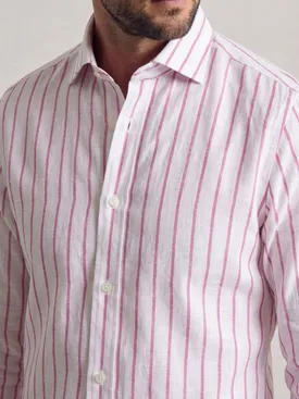 Camisa de lino de rayas rosas