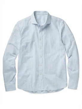 Camisa de lino a rayas azul cielo