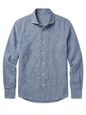 Camisa de lino azul lisa