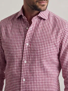 Camisa de lino a cuadros rojo burdeos