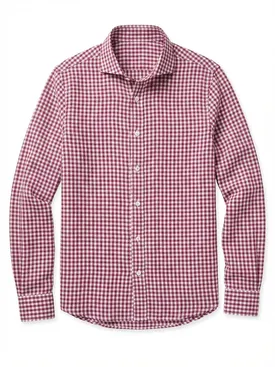Camisa de lino a cuadros rojo burdeos