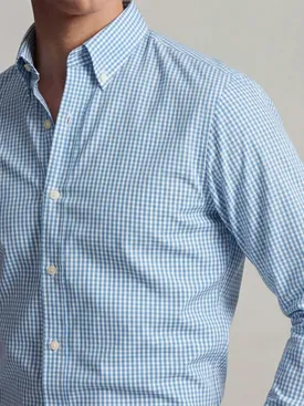 Camisa de popelina a cuadros azul claro de fácil planchado