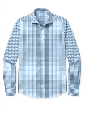 Camisa de popelina a cuadros azul claro de fácil planchado