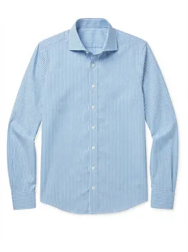 Camisa de popelina de rayas azul claro de fácil planchado