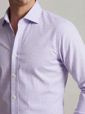 Camisa de popelina de cuadros Príncipe de Gales color malva, fácil de planchar