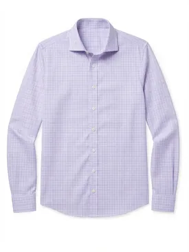 Camisa de popelina de cuadros Príncipe de Gales color malva, fácil de planchar