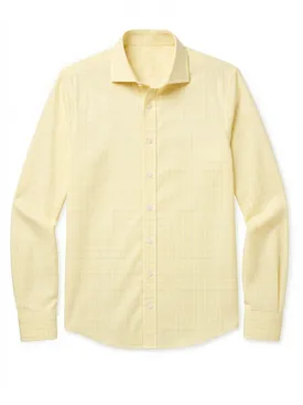 Camisa de popelina amarilla a cuadros Príncipe de Gales de fácil planchado