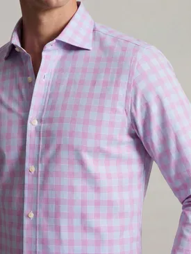 Camisa de popelina a cuadros morados y azules de fácil planchado