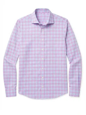 Camisa de popelina a cuadros morados y azules de fácil planchado