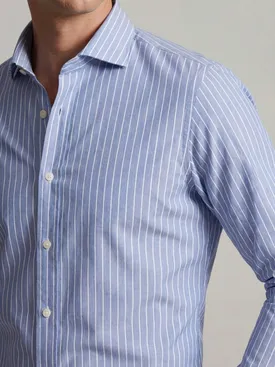 Camisa de popelina de rayas azules descoloridas
