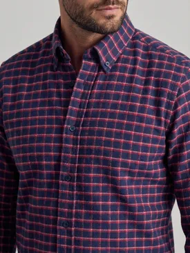 Camisa de franela gruesa azul marino con cuadros rojos