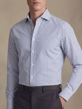 Camisa de popelina de rayas azules de fácil planchado