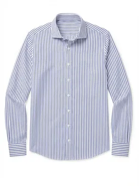 Camisa de popelina de rayas azules de fácil planchado