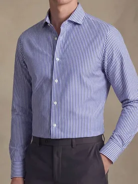 Camisa de popelina a rayas azul rey de fácil planchado