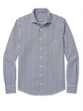 Camisa de popelina a rayas azul marino de fácil planchado