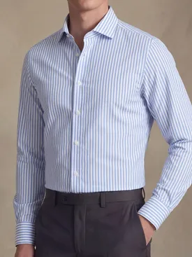 Camisa de popelina de rayas azul cielo de fácil planchado